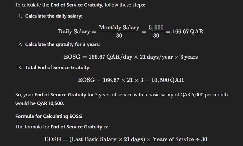 how is end of service gratuity calculated in qatar